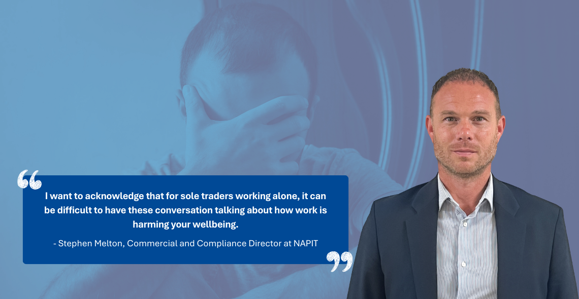 Stephen Melton pictured next to blog quote, in front of a man with his hands on his head