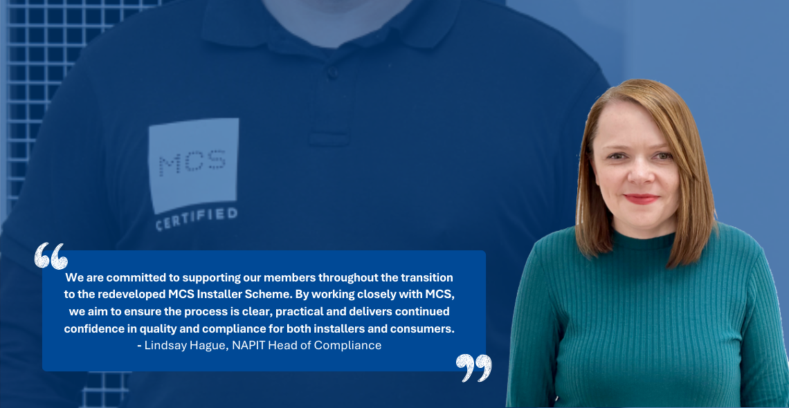 Lindsay Hague pictured in front of MCS logo on T shirt