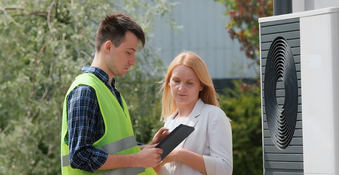 Electrician talking to Woman