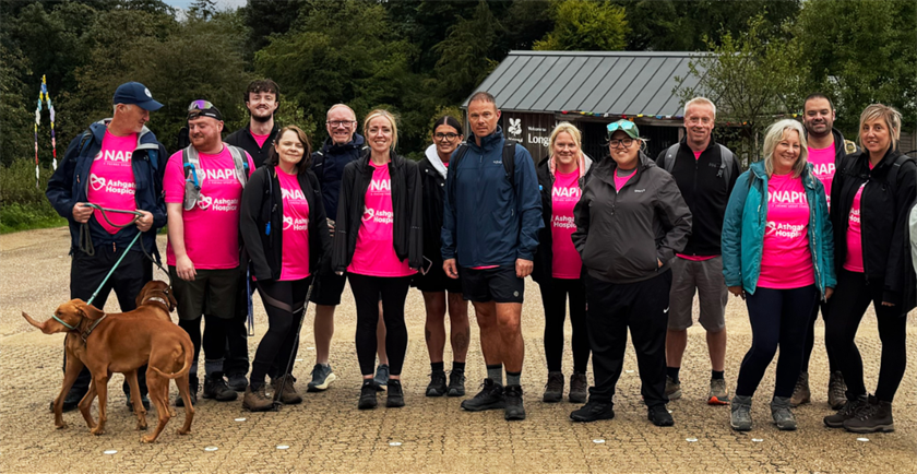 Team NAPIT wearing their pink charity t shirts as they do the sponsored walk for Ashgate
